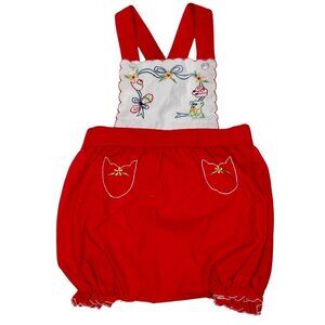 Vintage Cradle Togs Red Embroidered Overall Bloomers Size: 18 mo